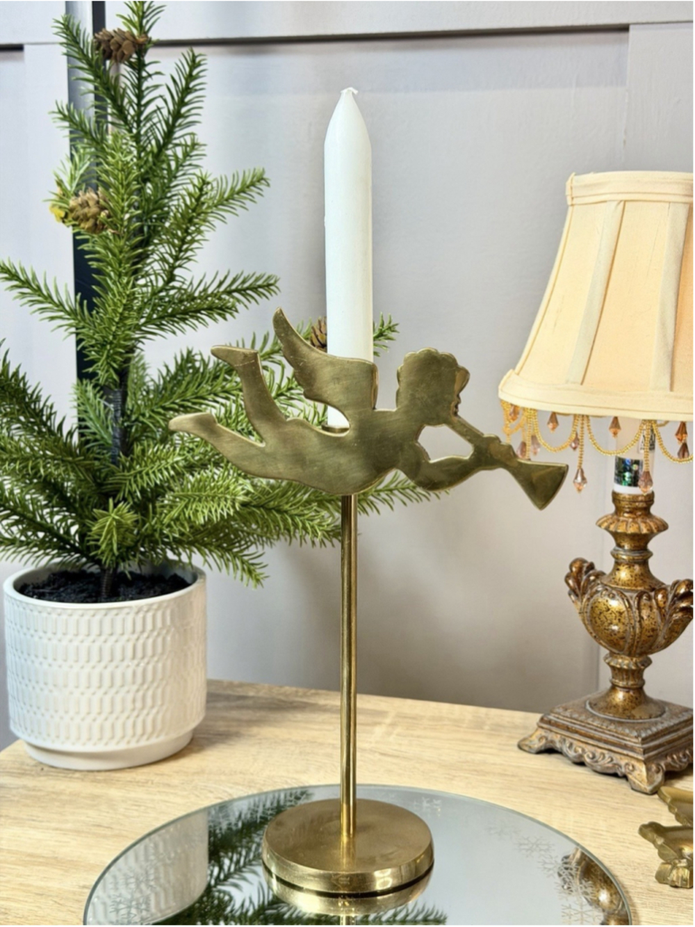 Vintage Brass Copper Angel Candlestick Holders Christmas Decor 10.5”